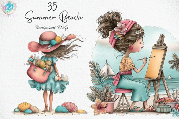 Download Whimsical Summer Beach Girl Clipart - Art Collection