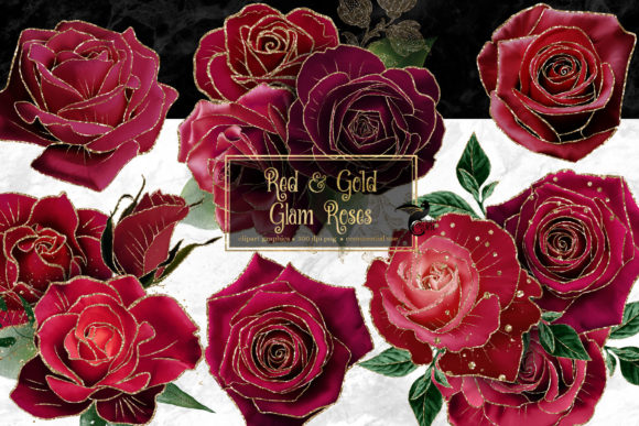 Download Red and Gold Glam Rose Clipart - Art Collection