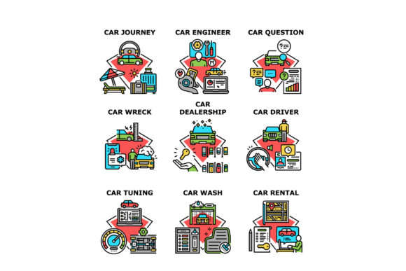 Download Car Dealership Set Icons Vector - Car Collection