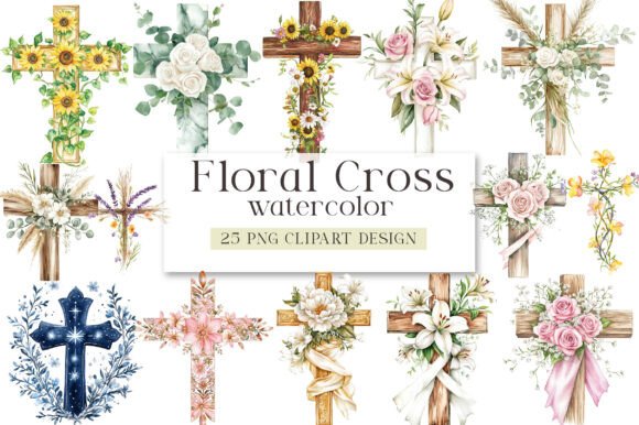 Download Watercolor Floral Cross Clipart - Art Collection