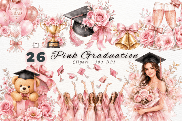 Download Pink Graduation Clipart Bundle, PNG - Art Collection