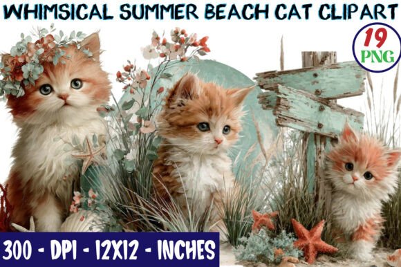 Download Whimsical Summer Beach Cat Clipart Bundl - Art Collection