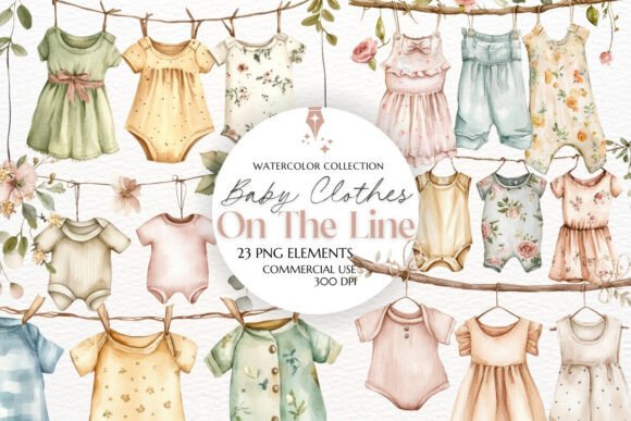 Download Baby Clothes on a Line Clipart PNG - Art Collection