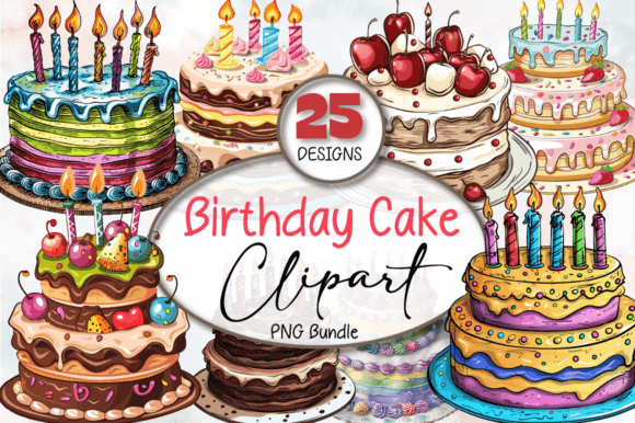Download Watercolor Birthday Cake Clipart Bundle - Art Collection