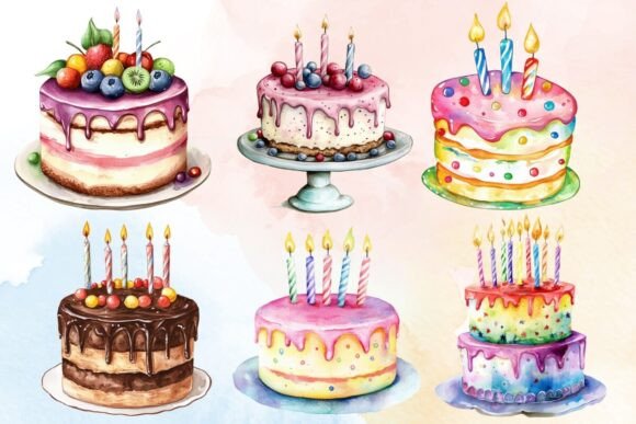 Download Watercolor Happy Birthday Cake Clipart - Art Collection