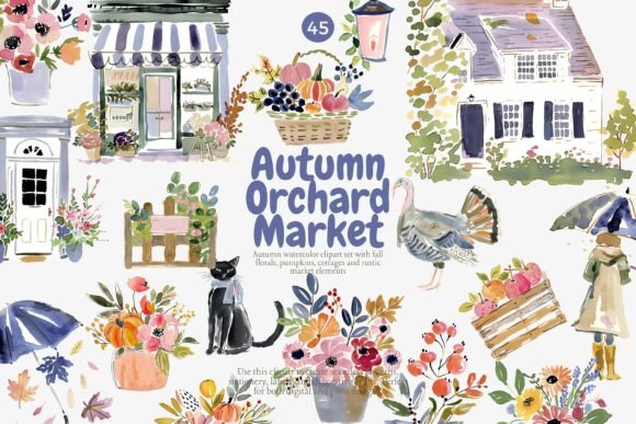 Download Autumn Orchard Market Clipart Set - Art Collection