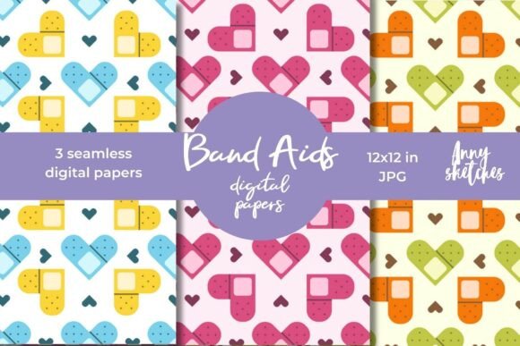 Download Heart Band Aids Digital Papers – Medical - Art Collection